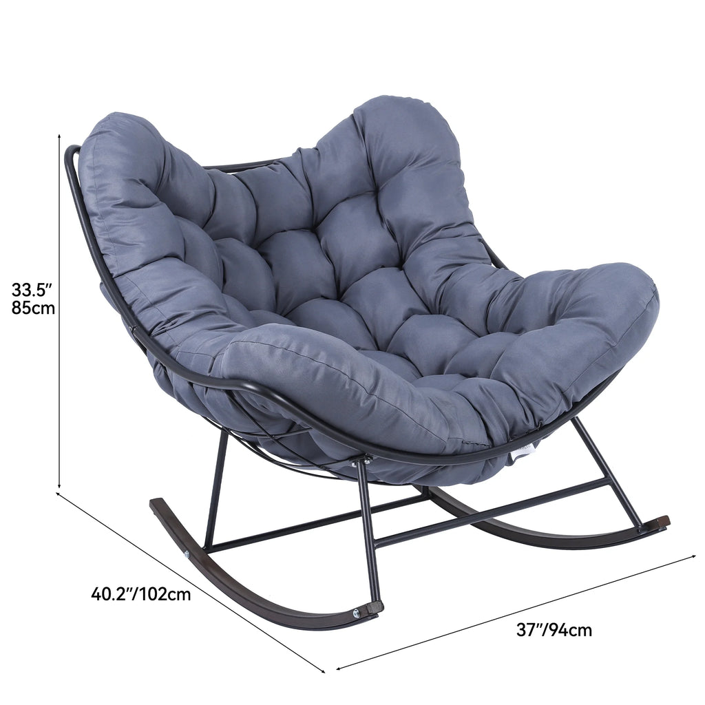 Extra-large Gray Cushioned Papasan Rocking Chair G541880