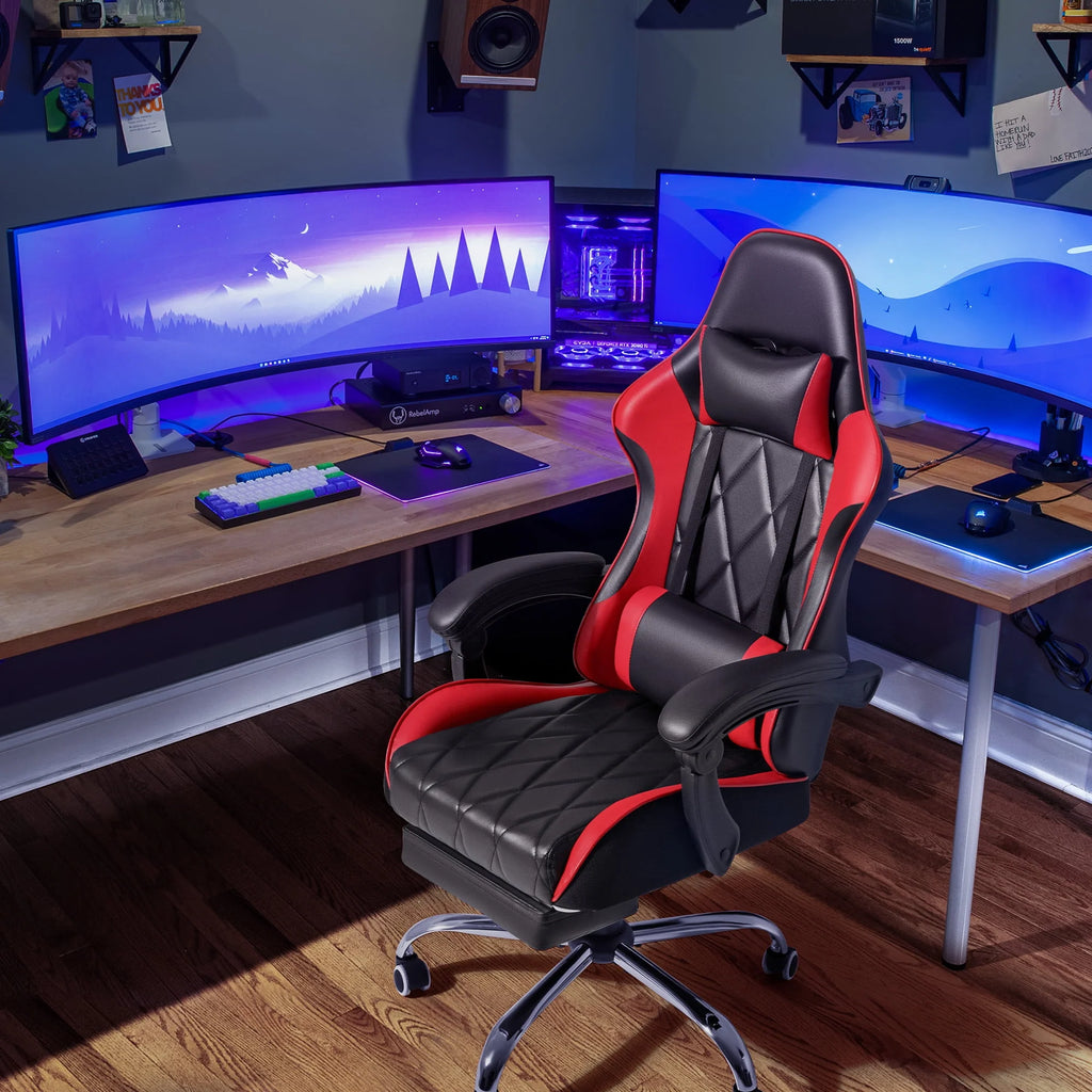 White High Back PU Leather Gaming Chair with Footrest V6650