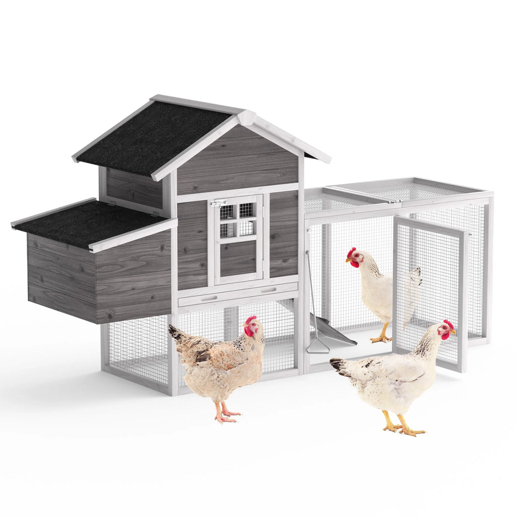 80" 2 Tier Wooden Chicken Coop with Pull Out Tray & Ramp X88543