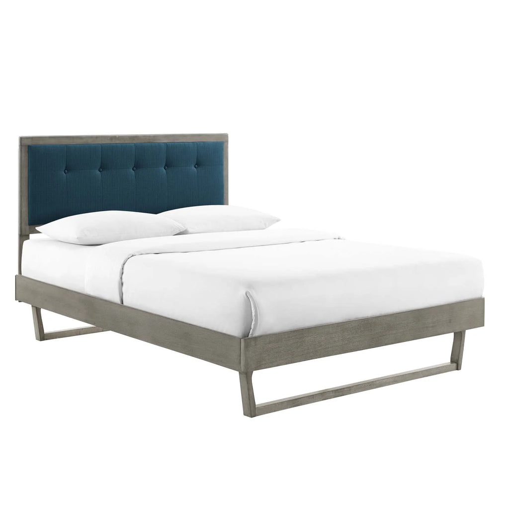 King Wood Platform Bed with Angular Frame in Gray Azure S461