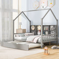 Wooden Full Size House Bed with Trundle and Shelf X5077