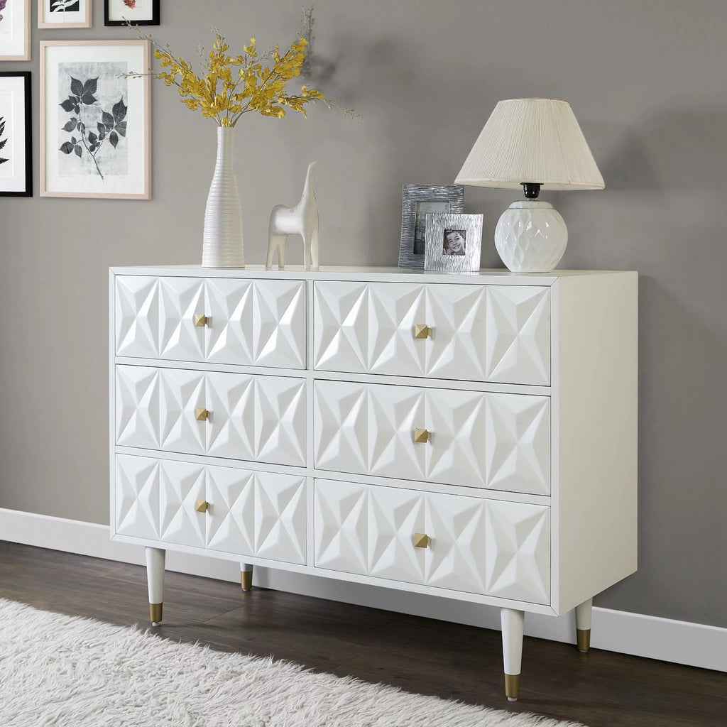 White Six Drawer Dresser H767