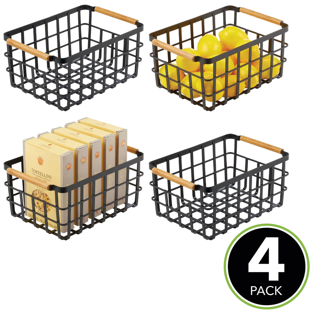 Metal Food Storage Basket 4 Pack Matte Black W729