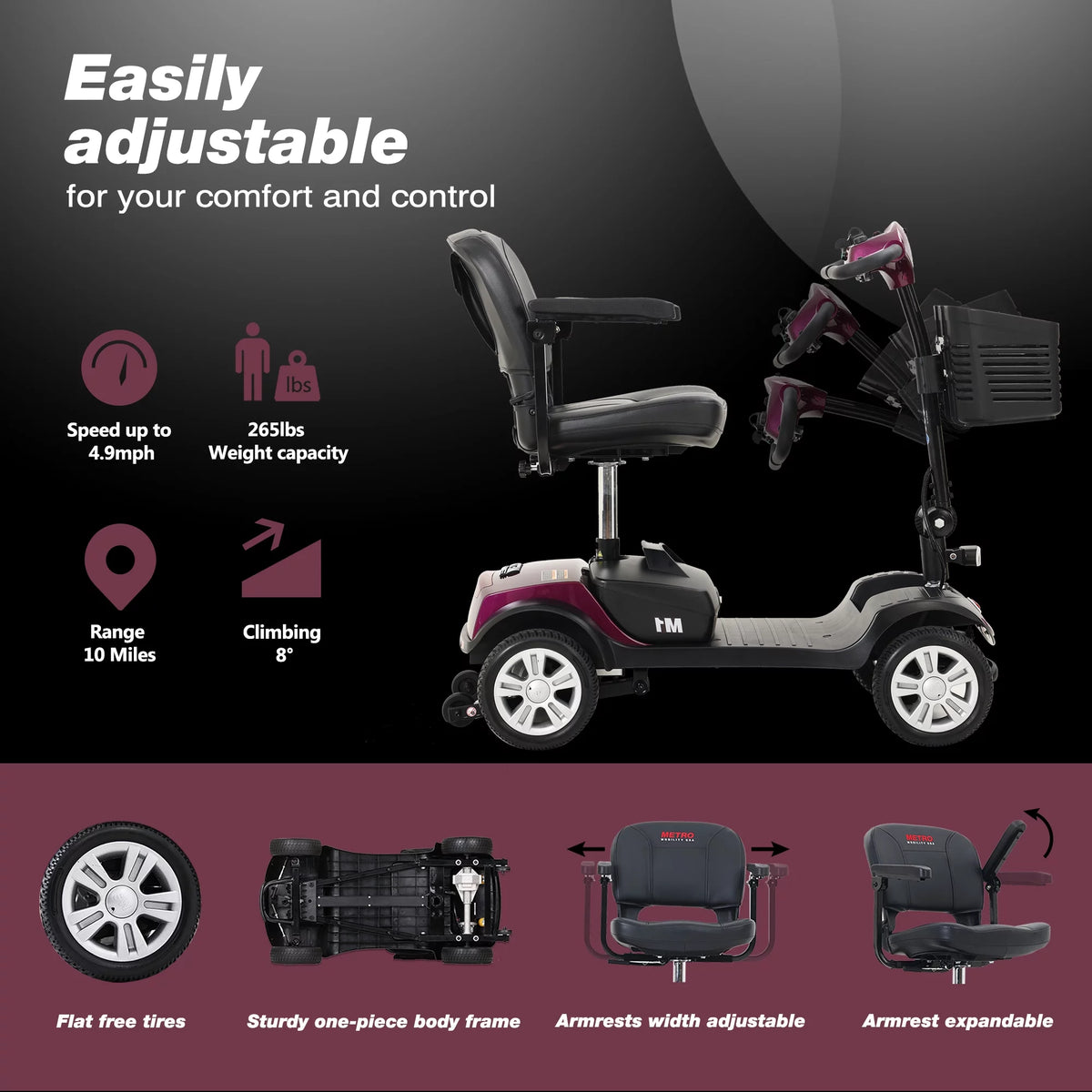 4 Wheels Compact Folding Mobility Scooter with Swivel Seat W67108