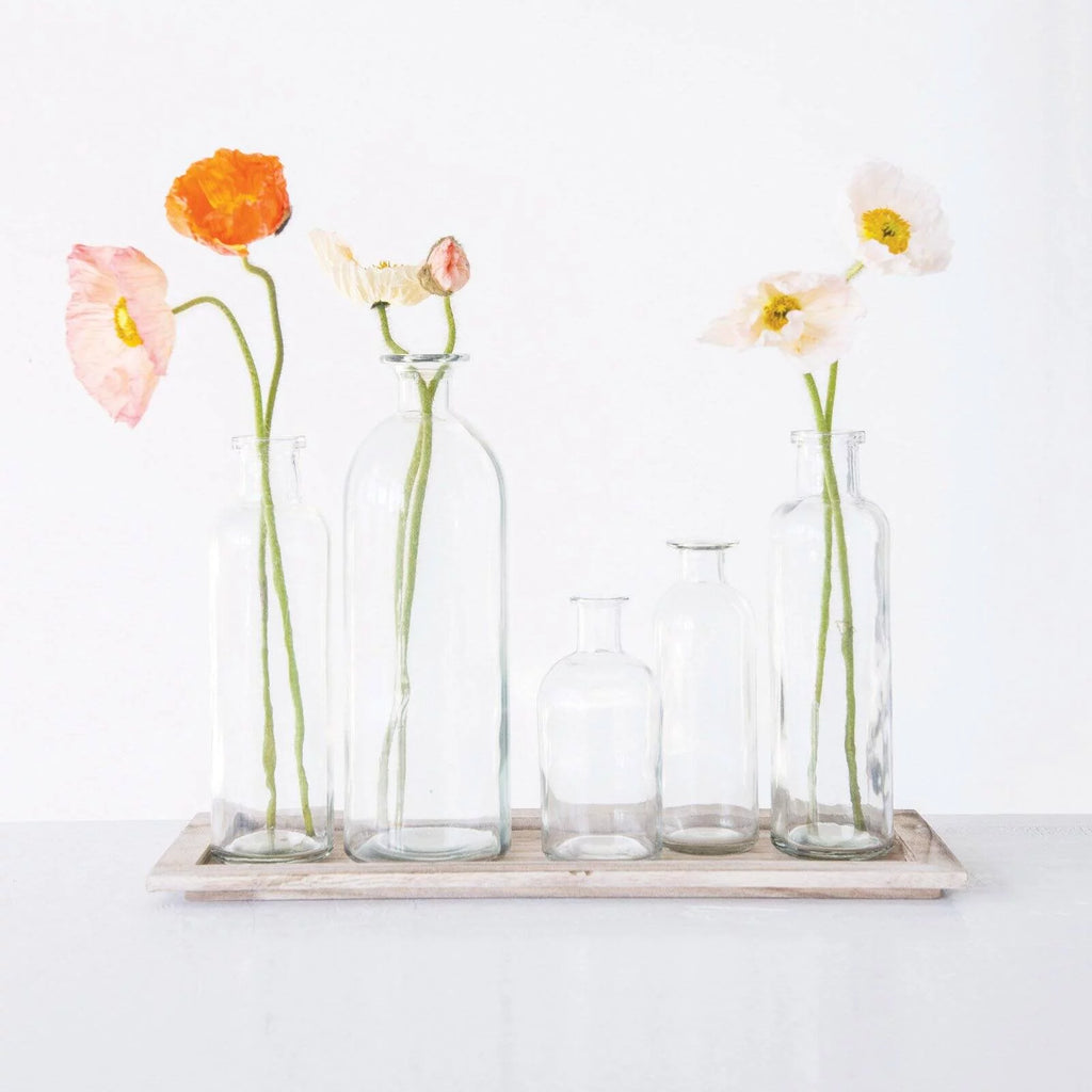 Vintage Bottle Vases on Wood Tray, 6 Pieces W74879