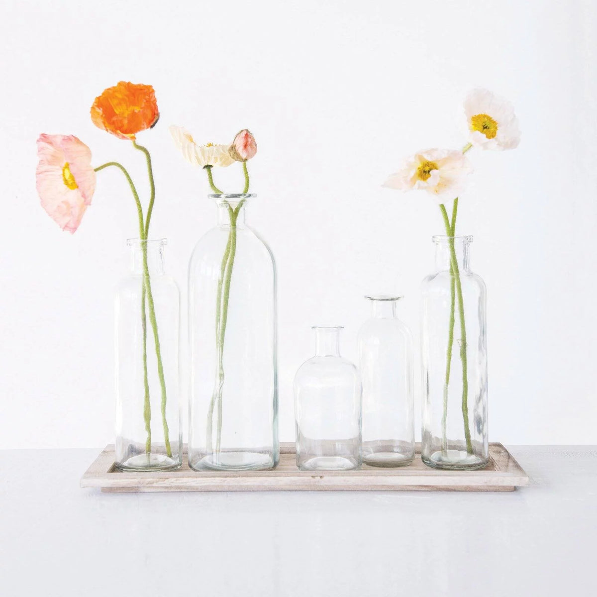 Vintage Bottle Vases on Wood Tray, 6 Pieces W74879