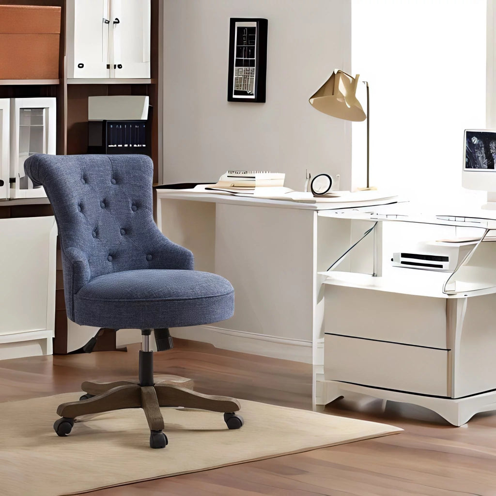 Blue Linen Fabric Swivel Office Chair with Wheels Z36642