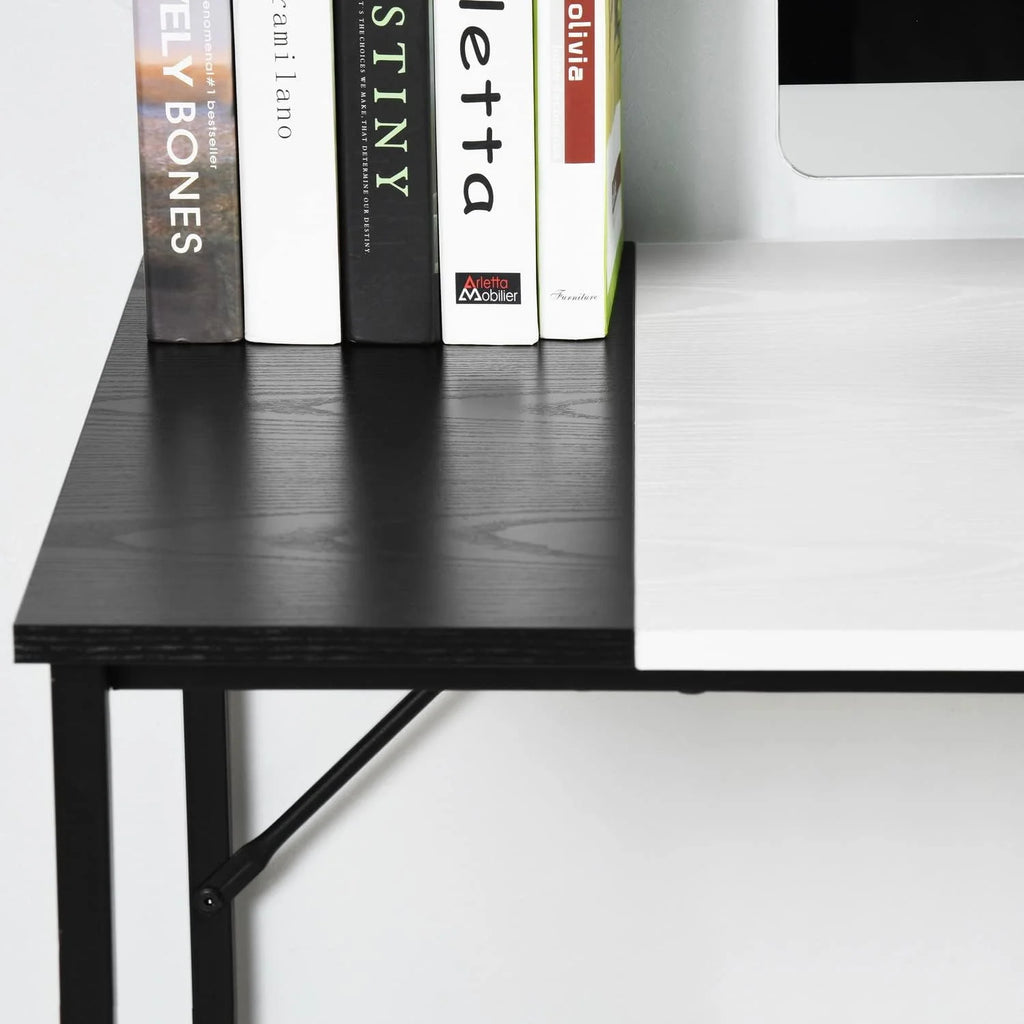 White 55.1 Inch Computer Desk with Shelves M121628