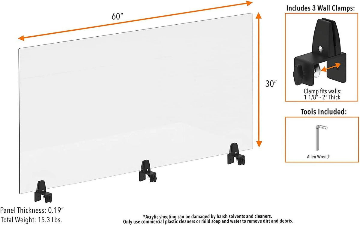 Clear 60 In X 30 In Clamp On Desk Divider W855