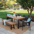 6 Piece Acacia Wood Dining Set with Wicker Stacking Chairs M446591