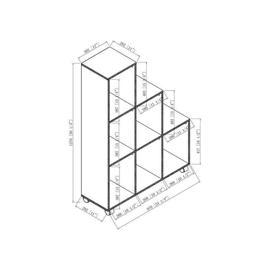White Wood 6-Compartment Bookcase R119114