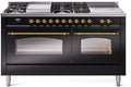 60 Dual Fuel Natural Gas Range Glossy Black Brass Trim Y492290