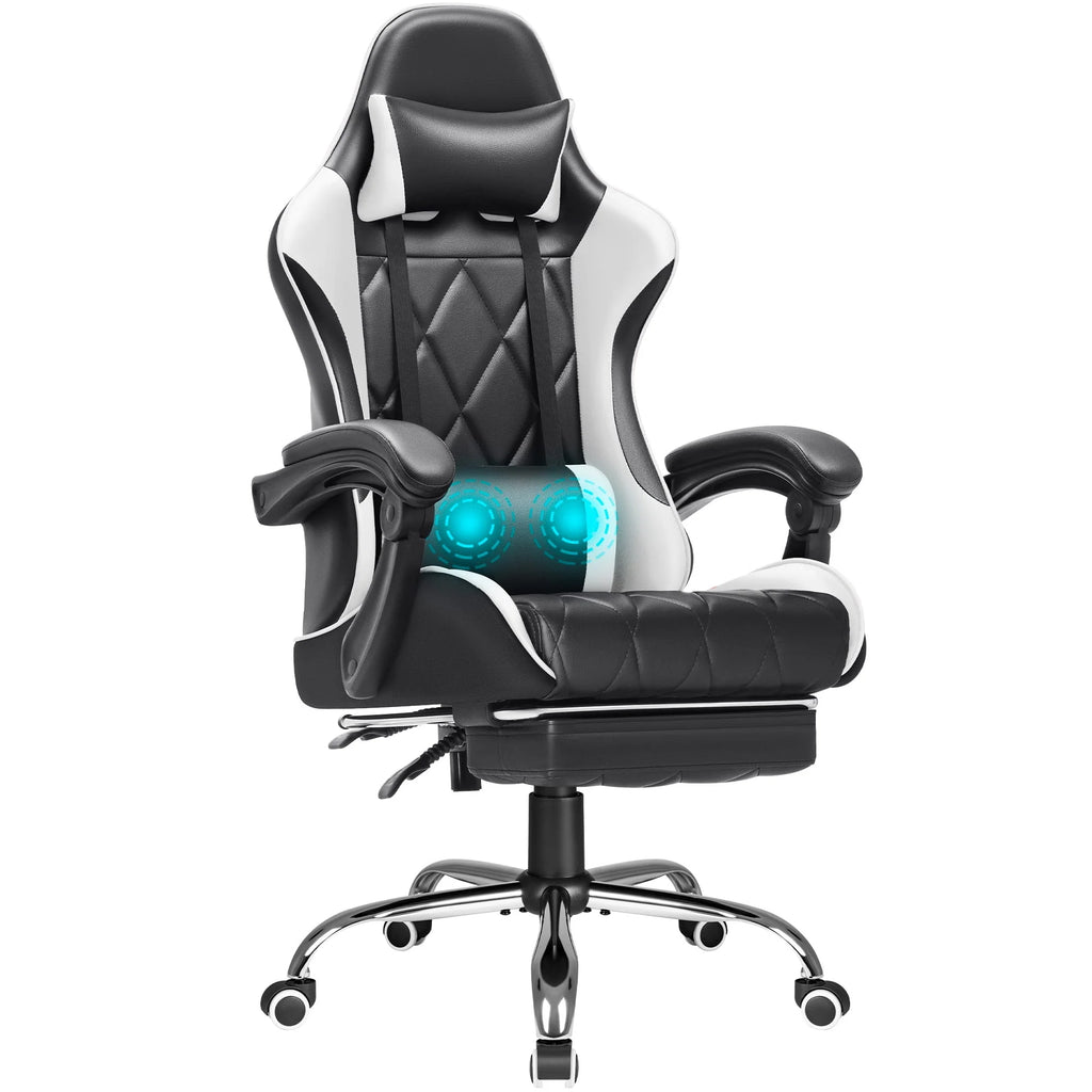White High Back PU Leather Gaming Chair with Footrest V6650