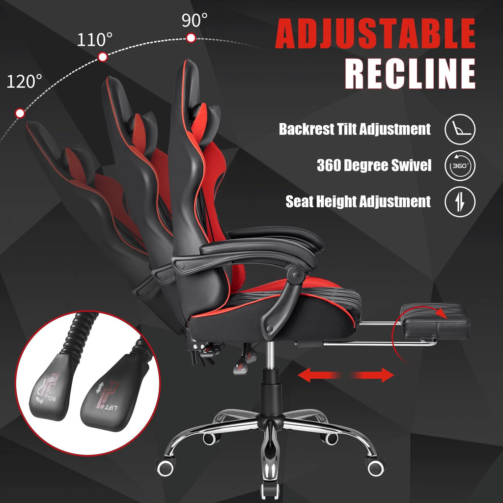 White High Back PU Leather Gaming Chair with Footrest V6650