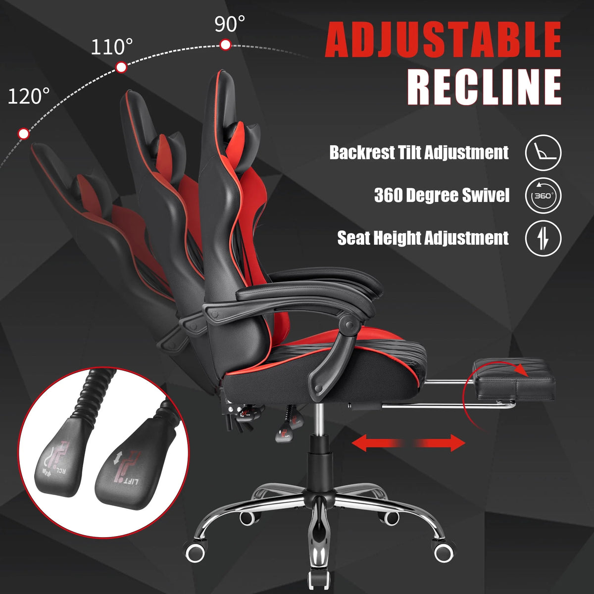 White High Back PU Leather Gaming Chair with Footrest V6650