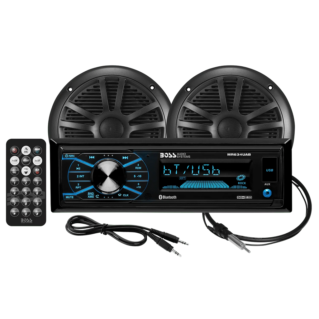 Single Din Bluetooth Marine Stereo with 6.5 Inch Speakers and Antenna Q15346