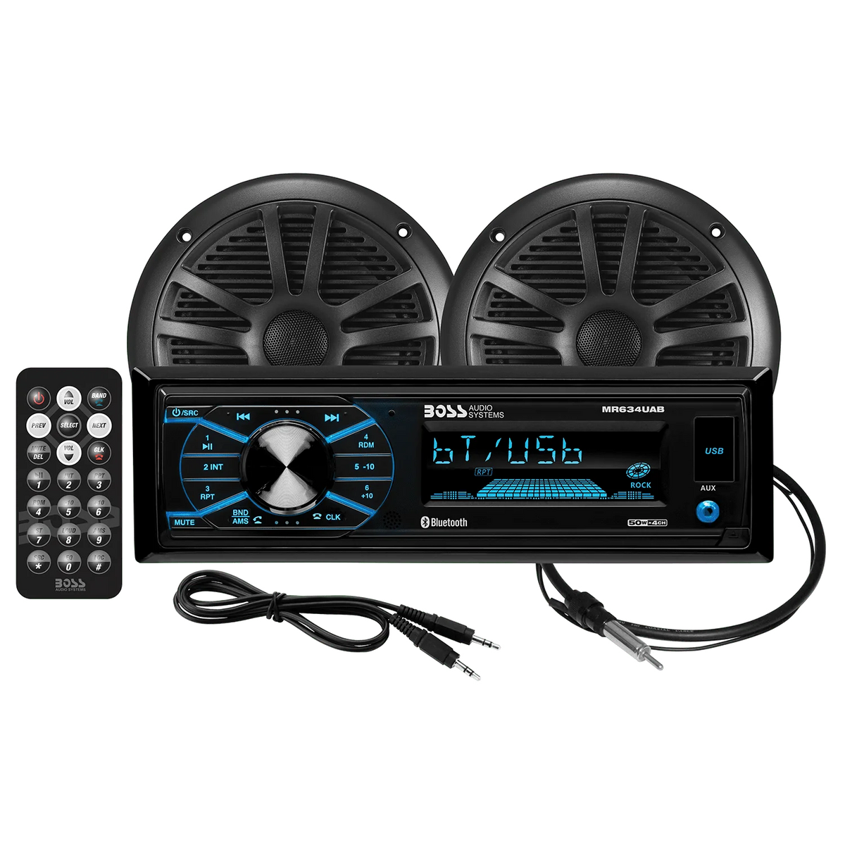 Single Din Bluetooth Marine Stereo with 6.5 Inch Speakers and Antenna Q15346