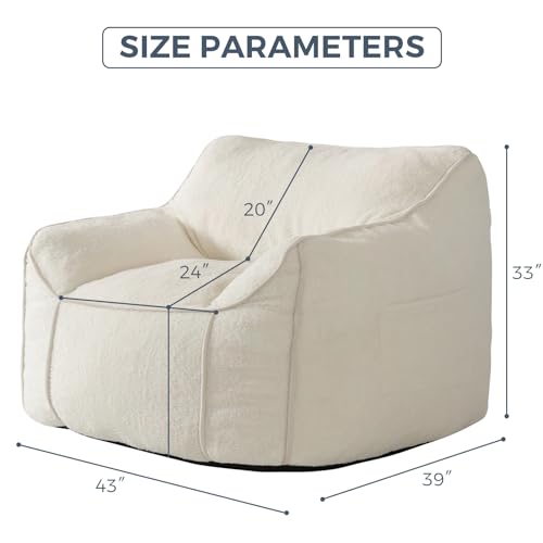 Beige Large Fluffy Bean Bag Chair with Armrest V68222