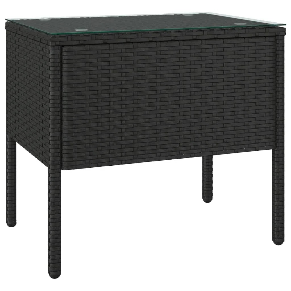 Black Poly Rattan Tempered Glass Side Table S605227