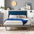 King Wood Platform Bed with Angular Frame in Gray Azure S461