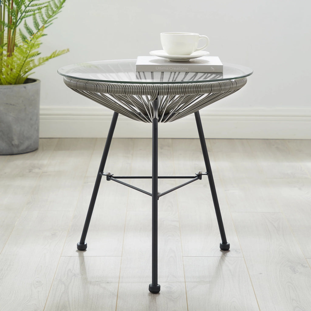Woven Wicker Patio Side Table with Glass Top O33902