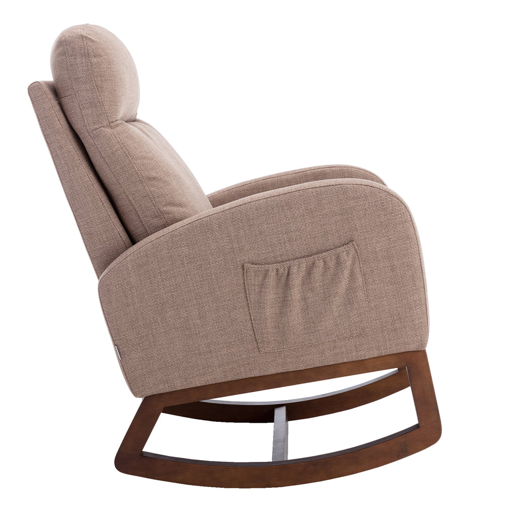 Camel Upholstered Rocking Chair with Side Pocket D6002