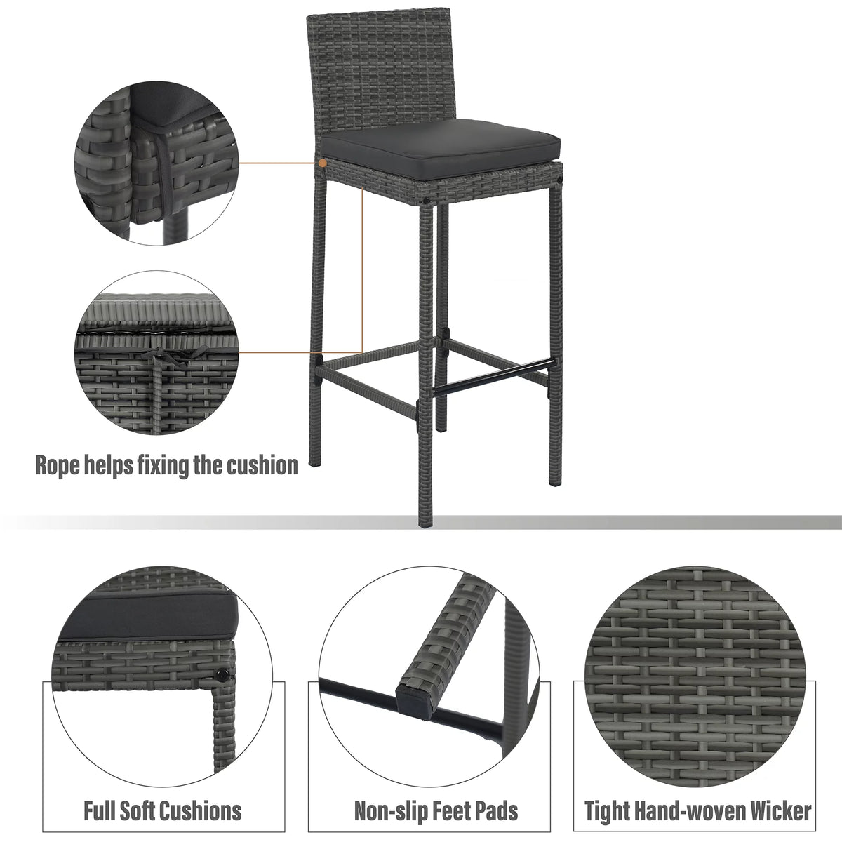 5 Pcs Gray Wicker Patio Bar Dining Table Set U8636