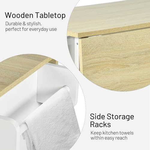 White Mobile Kitchen Island Cart with Drop Leaf X2656
