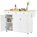 White Mobile Kitchen Island Cart with Drop Leaf X2656