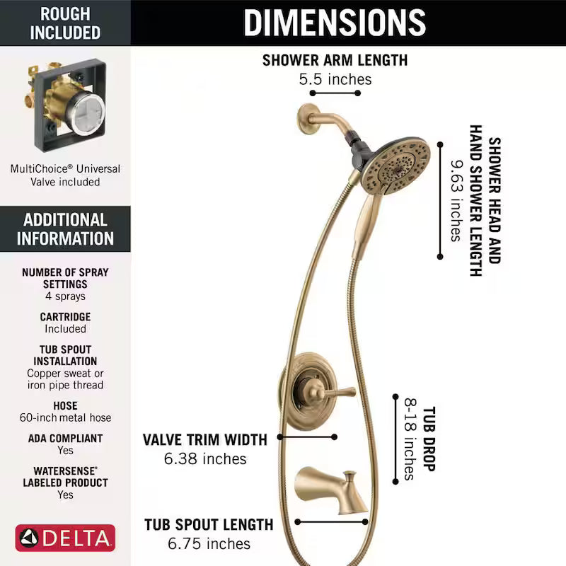 Single-Handle 4-Spray Tub and Shower Faucet in Champagne Bronze J668130