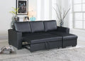 Black Faux Leather Convertible Sectional Sofa with Pull Out Bed C9922