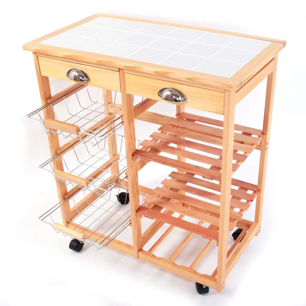 Rolling Wood Kitchen Cart with Drawers W99239
